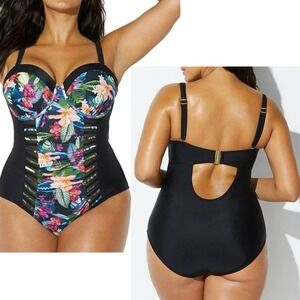 Swimsuits for All 1 Piece Ruched Swimsuit Size 6 Underwire Tummy Control Floral